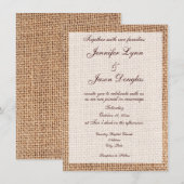 Rustic Country Burlap Print Wedding Invitations Kaart (Voorkant / Achterkant)