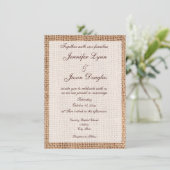Rustic Country Burlap Print Wedding Invitations Kaart (Staand voorkant)