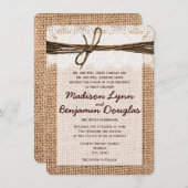 Rustic Country Burlap Print Wedding Invitations Kaart (Voorkant / Achterkant)