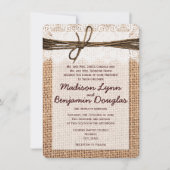 Rustic Country Burlap Print Wedding Invitations Kaart (Voorkant)