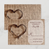 Rustic Country Burlap Twine Heart Wedding RSVP (Voorkant / Achterkant)