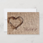Rustic Country Burlap Twine Heart Wedding RSVP (Achterkant)