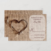 Rustic Country Burlap Twine Heart Wedding RSVP (Voorkant / Achterkant)