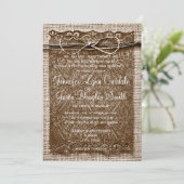 Rustic Country Burlap Twine Scroll Wedding Invites Kaart (Staand voorkant)