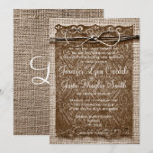 Rustic Country Burlap Twine Scroll Wedding Invites Kaart (Voorkant / Achterkant)