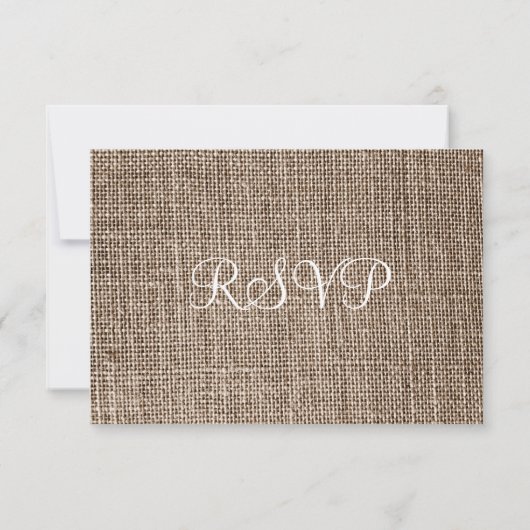 Rustic Country Burlap Twine Scroll Wedding RSVP (Achterkant)