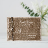 Rustic Country Burlap Twine Scroll Wedding RSVP Kaartje (Staand voorkant)