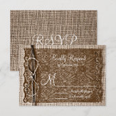 Rustic Country Burlap Twine Scroll Wedding RSVP Kaartje (Voorkant / Achterkant)