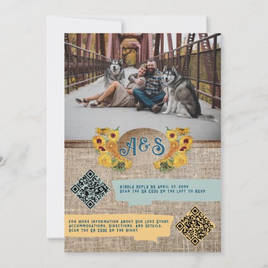 Rustic Country Burlap Van Gogh Sunflower Wedding Kaart (Achterkant)