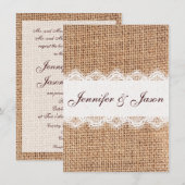 Rustic Country Burlap Wedding Invitations Kaart (Voorkant / Achterkant)