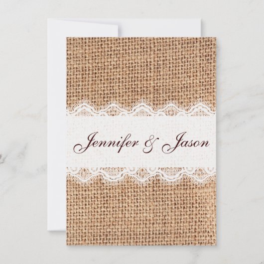 Rustic Country Burlap Wedding Invitations Kaart (Voorkant)