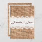 Rustic Country Burlap Wedding Invitations Kaart (Voorkant / Achterkant)