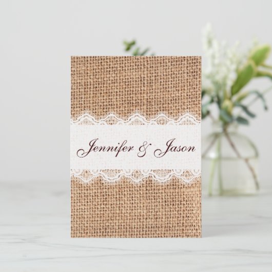 Rustic Country Burlap Wedding Invitations Kaart (Staand voorkant)