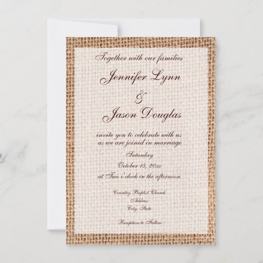 Rustic Country Burlap Wedding Invitations Kaart (Achterkant)