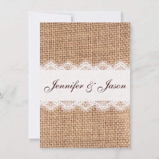 Rustic Country Burlap Wedding Invitations Kaart (Voorkant)