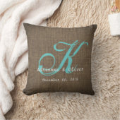 Rustic Country Burlap Wedding Monogram Keepslag Kussen (Deken)