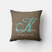 Rustic Country Burlap Wedding Monogram Keepslag Kussen (Achterkant)