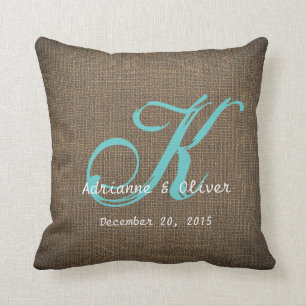 Rustic Country Burlap Wedding Monogram Keepslag Kussen