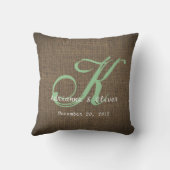 Rustic Country Burlap Wedding Monogram Keepslag Kussen (Achterkant)
