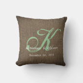 Rustic Country Burlap Wedding Monogram Keepslag Kussen (Voorkant)