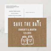 Rustic Country Burlap Wedding Save the Date Aankondigingskaart (Voorkant / Achterkant)