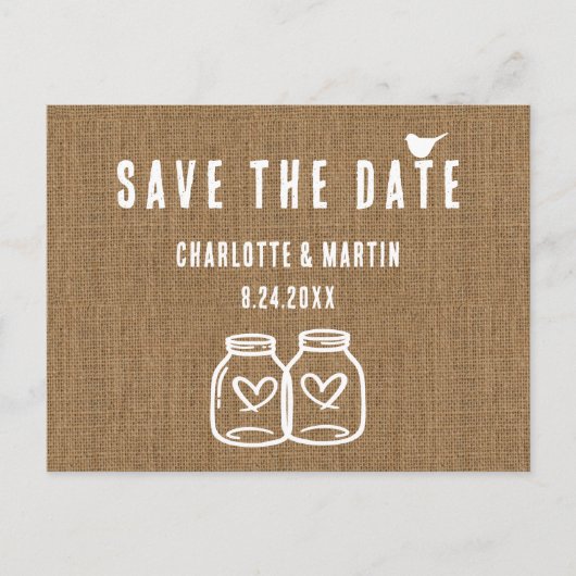 Rustic Country Burlap Wedding Save the Date Aankondigingskaart (Voorkant)