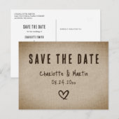 Rustic Country Burlap Wedding Save the Date Briefkaart (Voorkant / Achterkant)