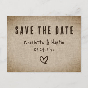 Rustic Country Burlap Wedding Save the Date Briefkaart