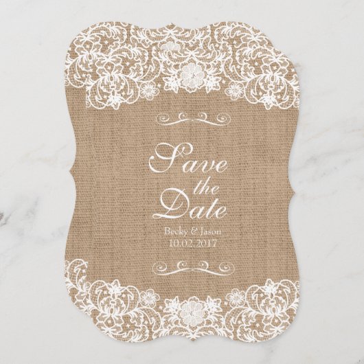 Rustic Country Burlap Wedding Save-the-Date Save The Date (Voorkant / Achterkant)