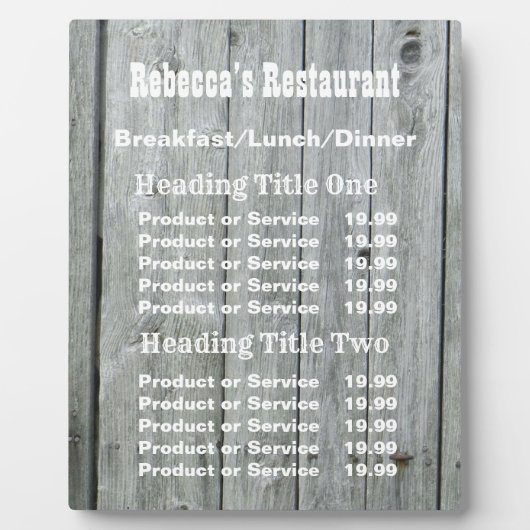 Rustic Country Business Pricing/Service Plaque Fotoplaat (Voorkant)