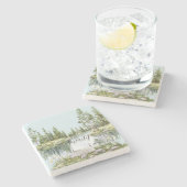 Rustic Country Calm Lake Green Trees Stenen Onderzetter (Zijkant)