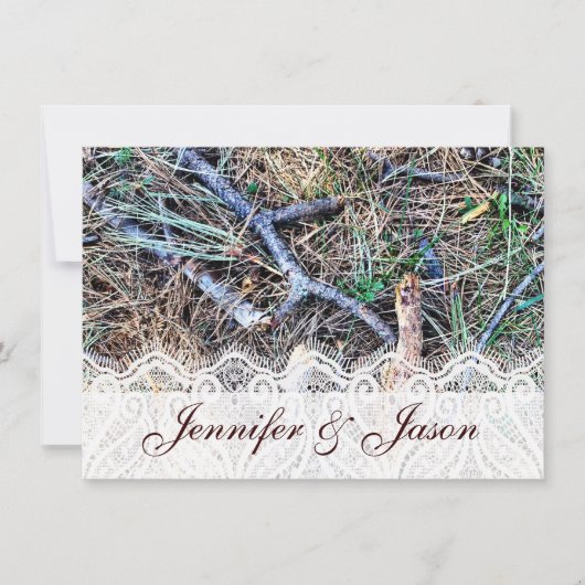 Rustic Country Camo en Lace Wedding Invitations Kaart (Voorkant)
