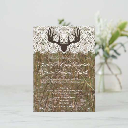 Rustic Country Camo Hunting Antlers Weddenschap Kaart (Staand voorkant)