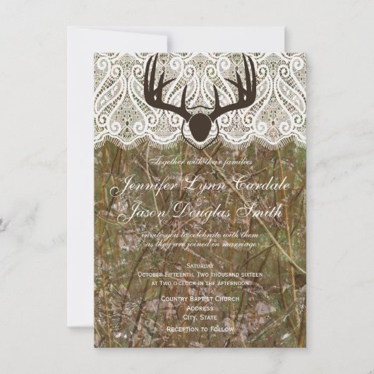 Rustic Country Camo Hunting Antlers Weddenschap Kaart (Voorkant)