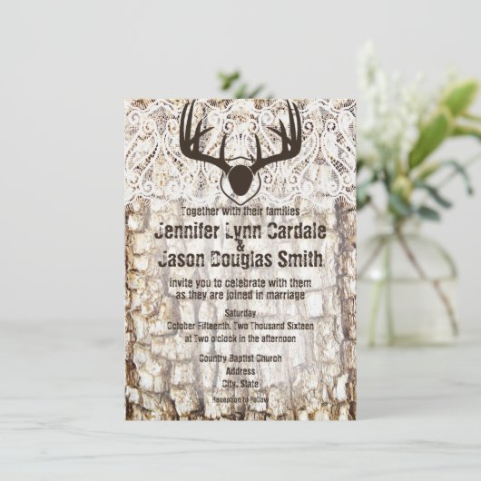 Rustic Country Camo Hunting Antlers Weddenschap Kaart (Staand voorkant)