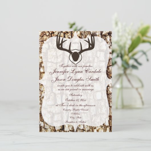 Rustic Country Camo Hunting Antlers Weddenschap Kaart (Staand voorkant)