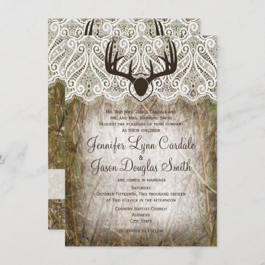 Rustic Country Camo Hunting Antlers Weddenschap Kaart (Voorkant / Achterkant)