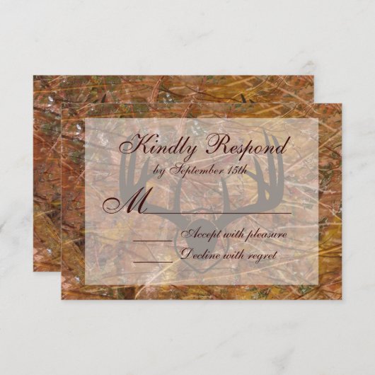 Rustic Country Camo Hunting Antlers Weddenschap RS RSVP Kaartje (Voorkant / Achterkant)
