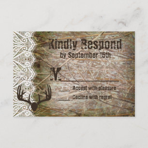 Rustic Country Camo Hunting Antlers Weddenschap RS RSVP Kaartje