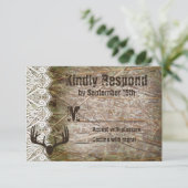 Rustic Country Camo Hunting Antlers Weddenschap RS RSVP Kaartje (Staand voorkant)