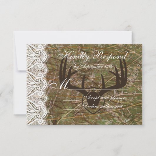 Rustic Country Camo Hunting Antlers Weddenschap RS RSVP Kaartje (Voorkant)