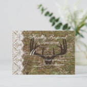 Rustic Country Camo Hunting Antlers Weddenschap RS RSVP Kaartje (Staand voorkant)