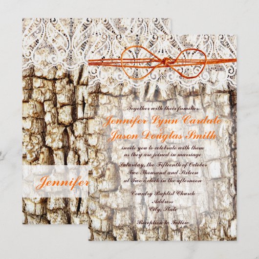 Rustic Country Camo Oranje Bow Wedding Invitations Kaart (Voorkant / Achterkant)