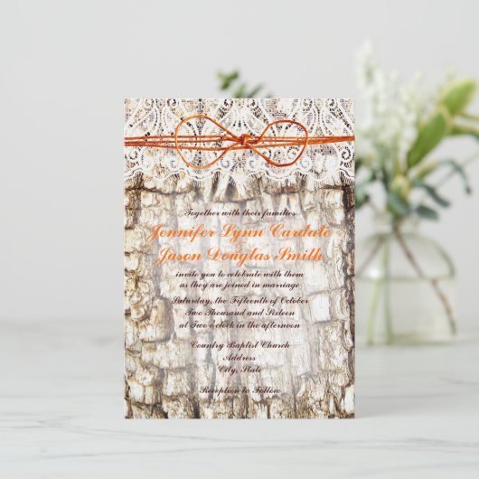 Rustic Country Camo Oranje Bow Wedding Invitations Kaart (Staand voorkant)