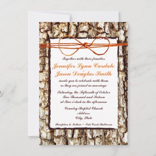 Rustic Country Camo Oranje Bow Wedding Invitations Kaart (Voorkant)