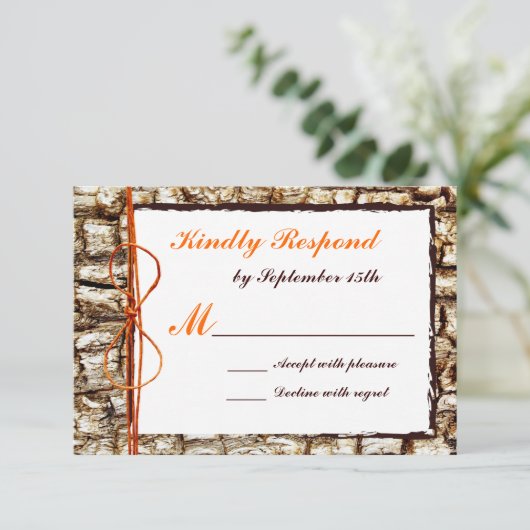 Rustic Country Camo Oranje Bow Wedding RSVP (Staand voorkant)