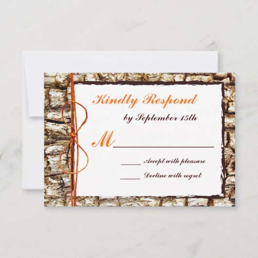 Rustic Country Camo Oranje Bow Wedding RSVP Kaartje (Voorkant)