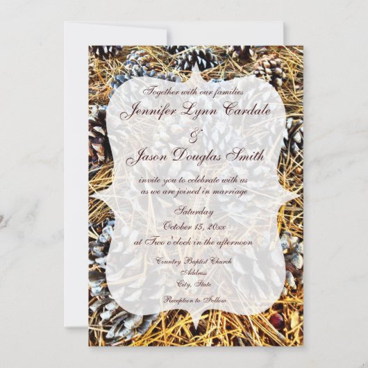 Rustic Country Camo Pine Cones Wedding Invitation Kaart (Voorkant)