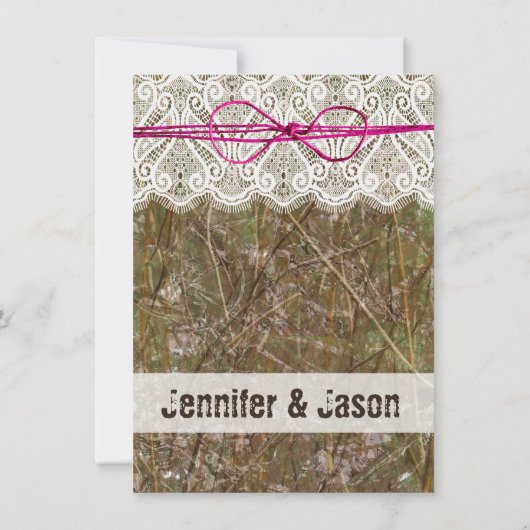 Rustic Country Camo Pink Bow Wedding Invitations Kaart (Achterkant)