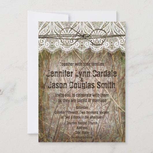 Rustic Country Camo Pink Bow Wedding Invitations Kaart (Voorkant)